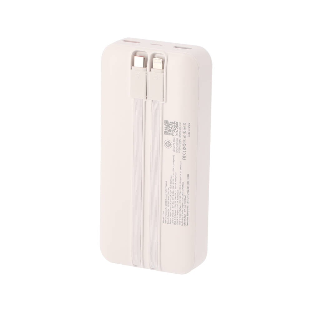 พาวเวอร์แบงค์ TECHPRO 20,000 mAh Built in Cable 22.5W C20 (CCC) White