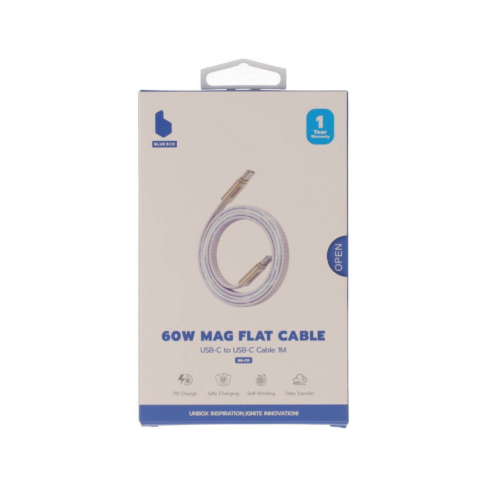 สายชาร์จ Blue Box USB-C to USB-C Cable 60W 1M. Mag Flat White (BB-C11)