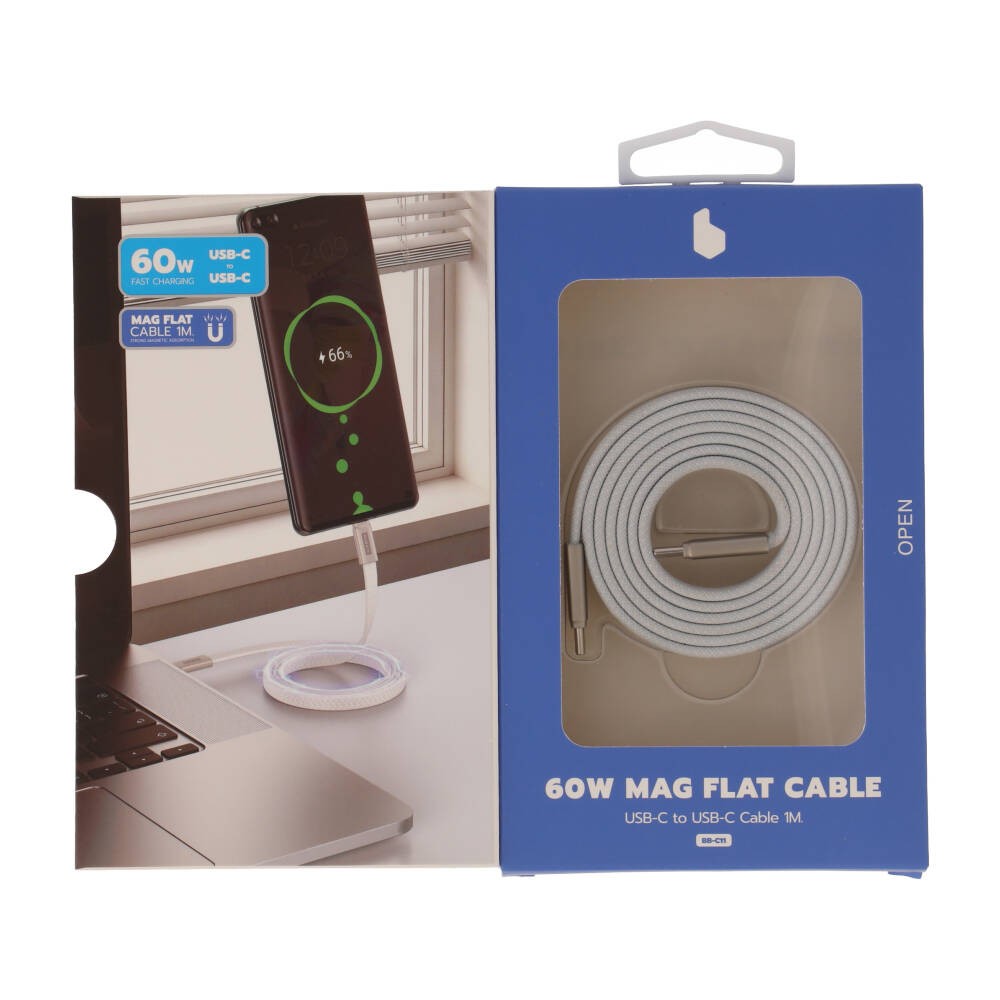 สายชาร์จ Blue Box USB-C to USB-C Cable 60W 1M. Mag Flat White (BB-C11)