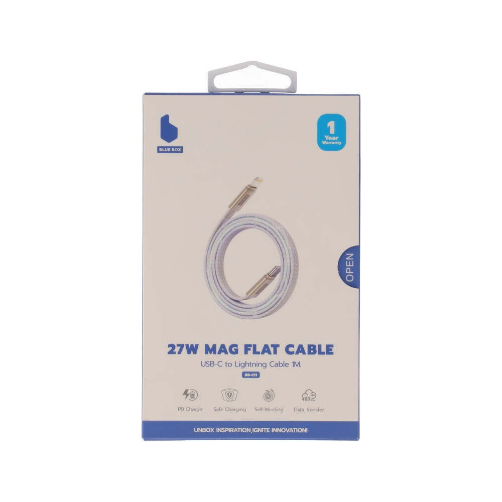 สายชาร์จ Blue Box USB-C to Lightning Cable 27W 1M. Mag Flat White (BB-C11)