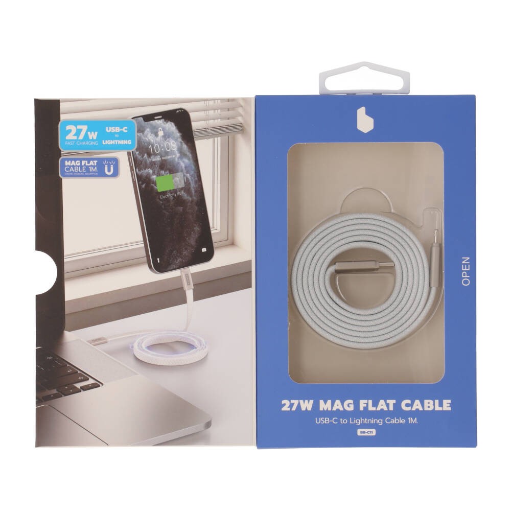 สายชาร์จ Blue Box USB-C to Lightning Cable 27W 1M. Mag Flat White (BB-C11)