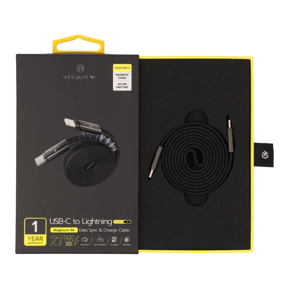 สายชาร์จ TITANV USB-C to Lightning MagCord II 27W Super Fast Charge 1M. Knitting Black