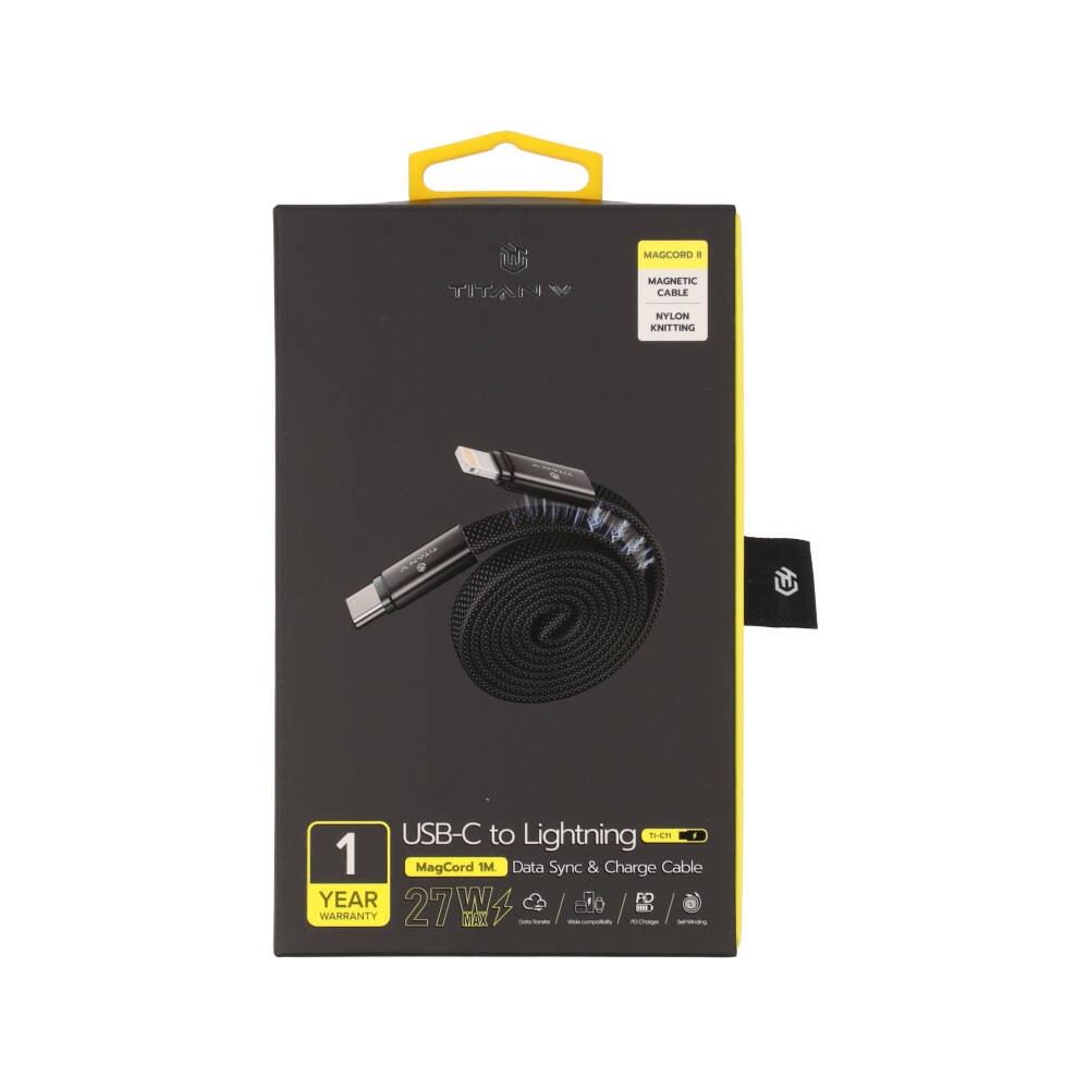 สายชาร์จ TITANV USB-C to Lightning MagCord II 27W Super Fast Charge 1M. Knitting Black