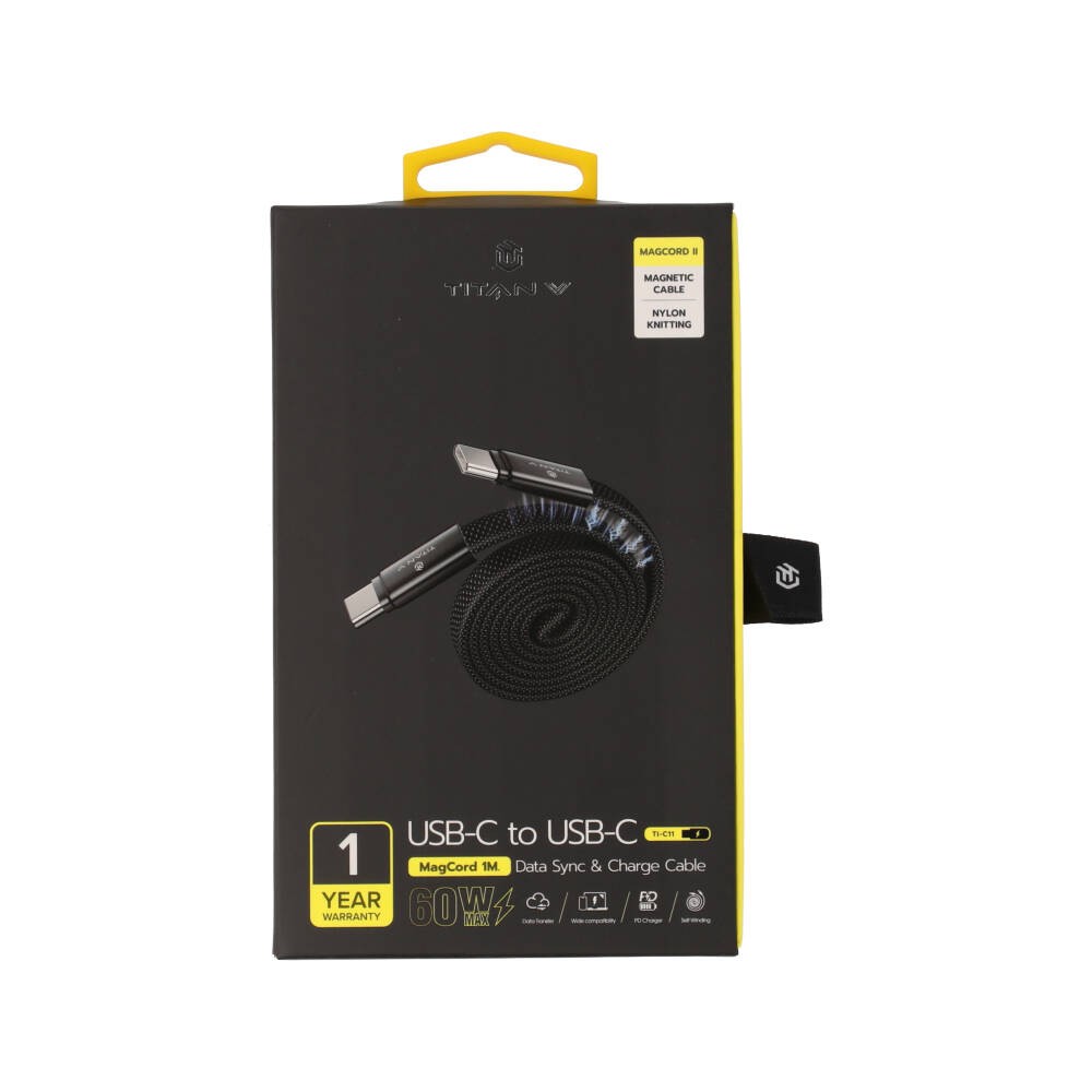 สายชาร์จ TITANV USB-C to USB-C MagCord II 60W Super Fast Charge 1M. Knitting Black