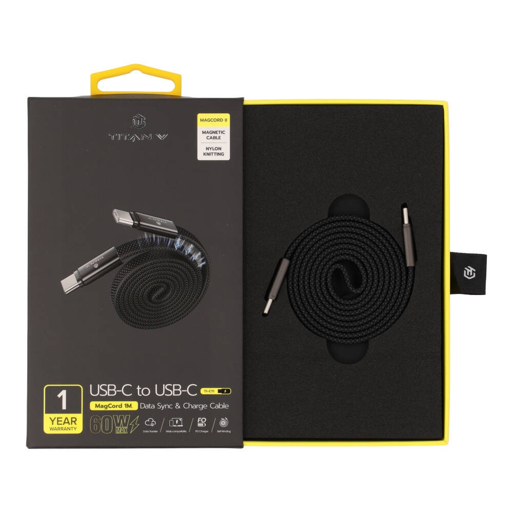 สายชาร์จ TITANV USB-C to USB-C MagCord II 60W Super Fast Charge 1M. Knitting Black