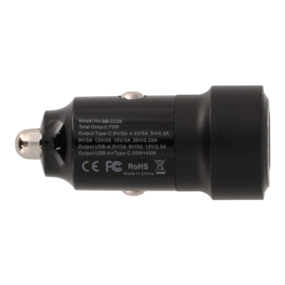 ที่ชาร์จแบตในรถ Blue Box Car Charger 1 USB-A / 1 USB-C (75W) Black (BB-CC05)