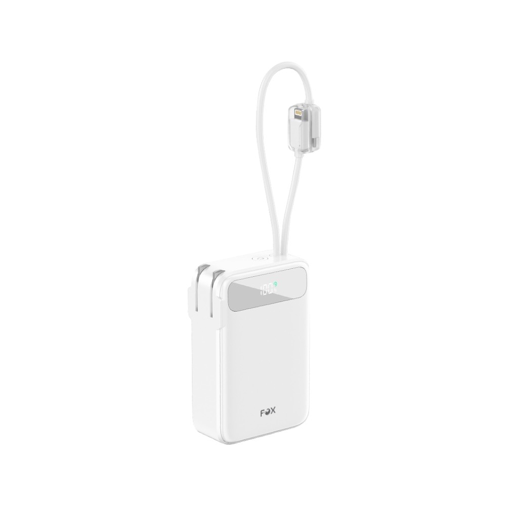 พาวเวอร์แบงค์ FOX 10,000 mAh 22.5.W 1xType-C LED Display 2-in-1 Cable UP1007 (CCC) White