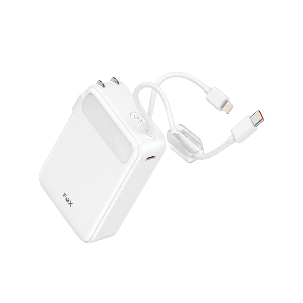 พาวเวอร์แบงค์ FOX 10,000 mAh 22.5.W 1xType-C LED Display 2-in-1 Cable UP1007 (CCC) White