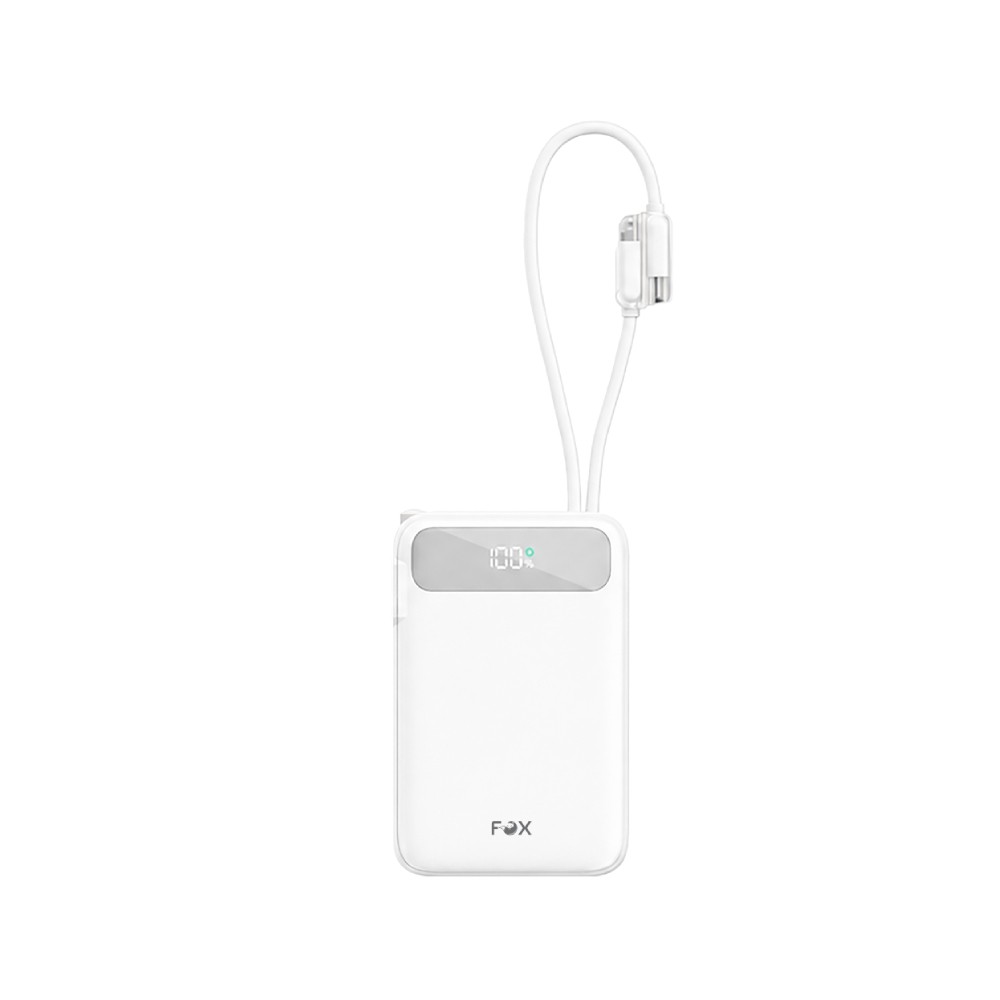 พาวเวอร์แบงค์ FOX 10,000 mAh 22.5.W 1xType-C LED Display 2-in-1 Cable UP1007 (CCC) White