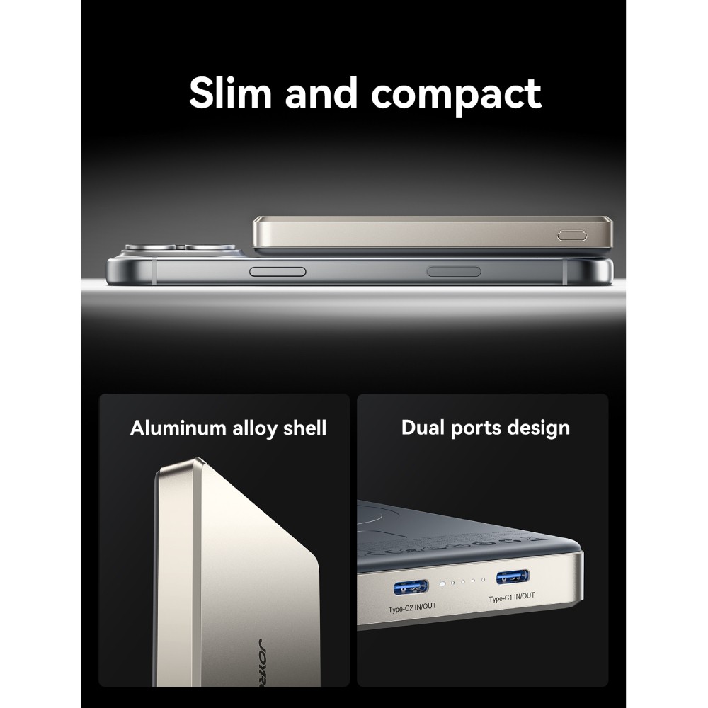 พาวเวอร์แบงค์ JOYROOM 10000mAh Ultra-Slim Metal Magnetic Wireless (JR-PBM08 Pro 20W) (CCC) Natural Titanium