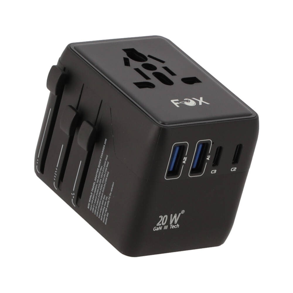 หัวแปลงปลั๊กไฟ FOX Universal Travel Adapter 20W Black