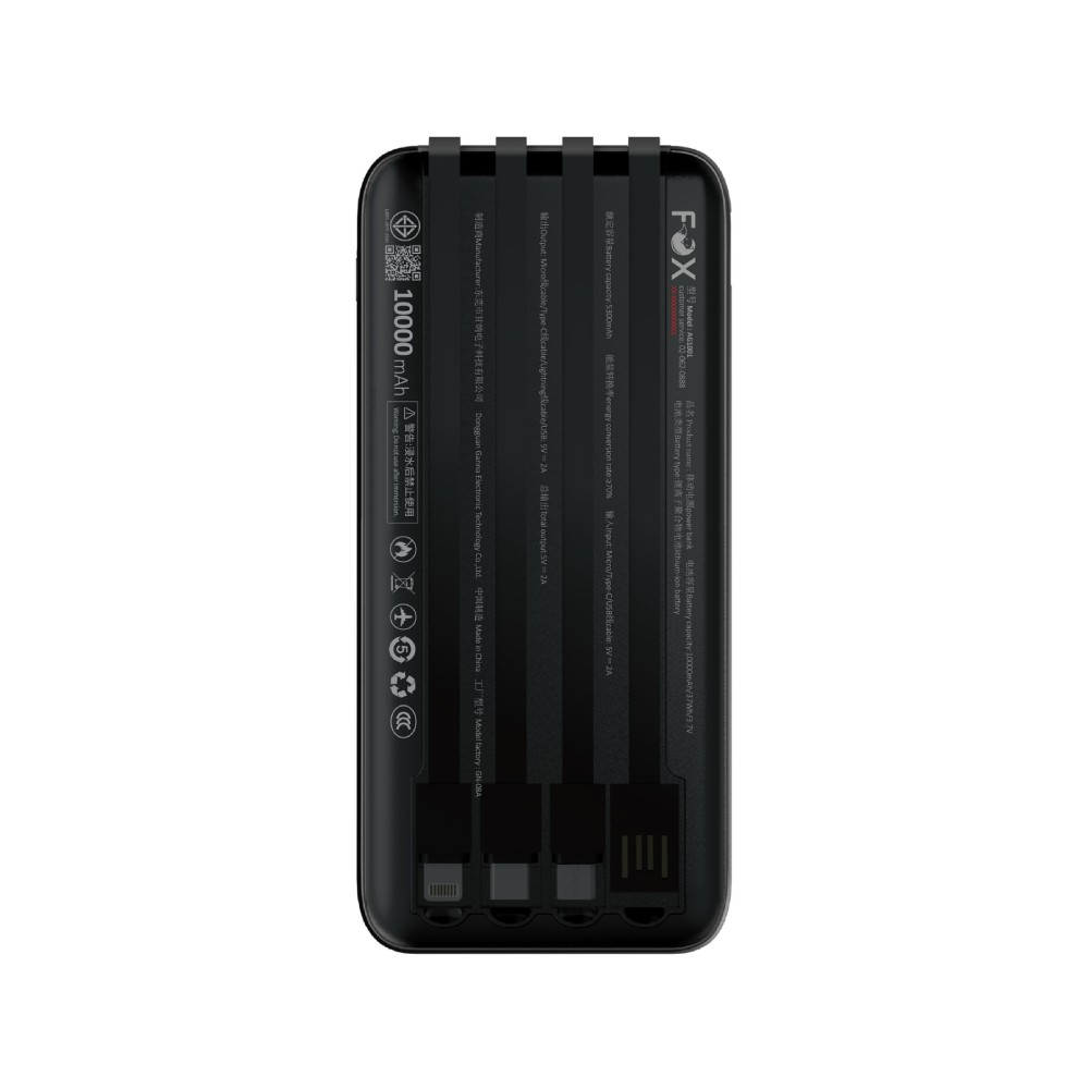 พาวเวอร์แบงค์ FOX 10,000 mAh with Built-in Cable LED Display AG1001 (CCC) Black