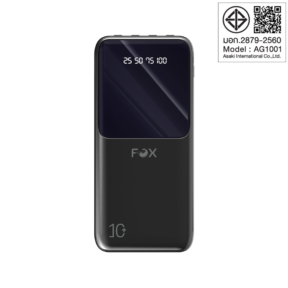 พาวเวอร์แบงค์ FOX 10,000 mAh with Built-in Cable LED Display AG1001 (CCC) Black
