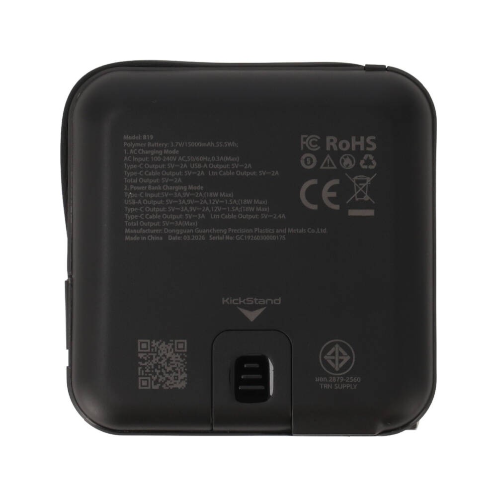 พาวเวอร์แบงค์ TECHPRO 15,000 mAh Built-in Cable BC19 N (CCC) Black