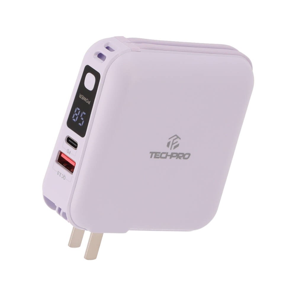 พาวเวอร์แบงค์ TECHPRO 15,000 mAh Built-in Cable BC19 N (CCC) Purple