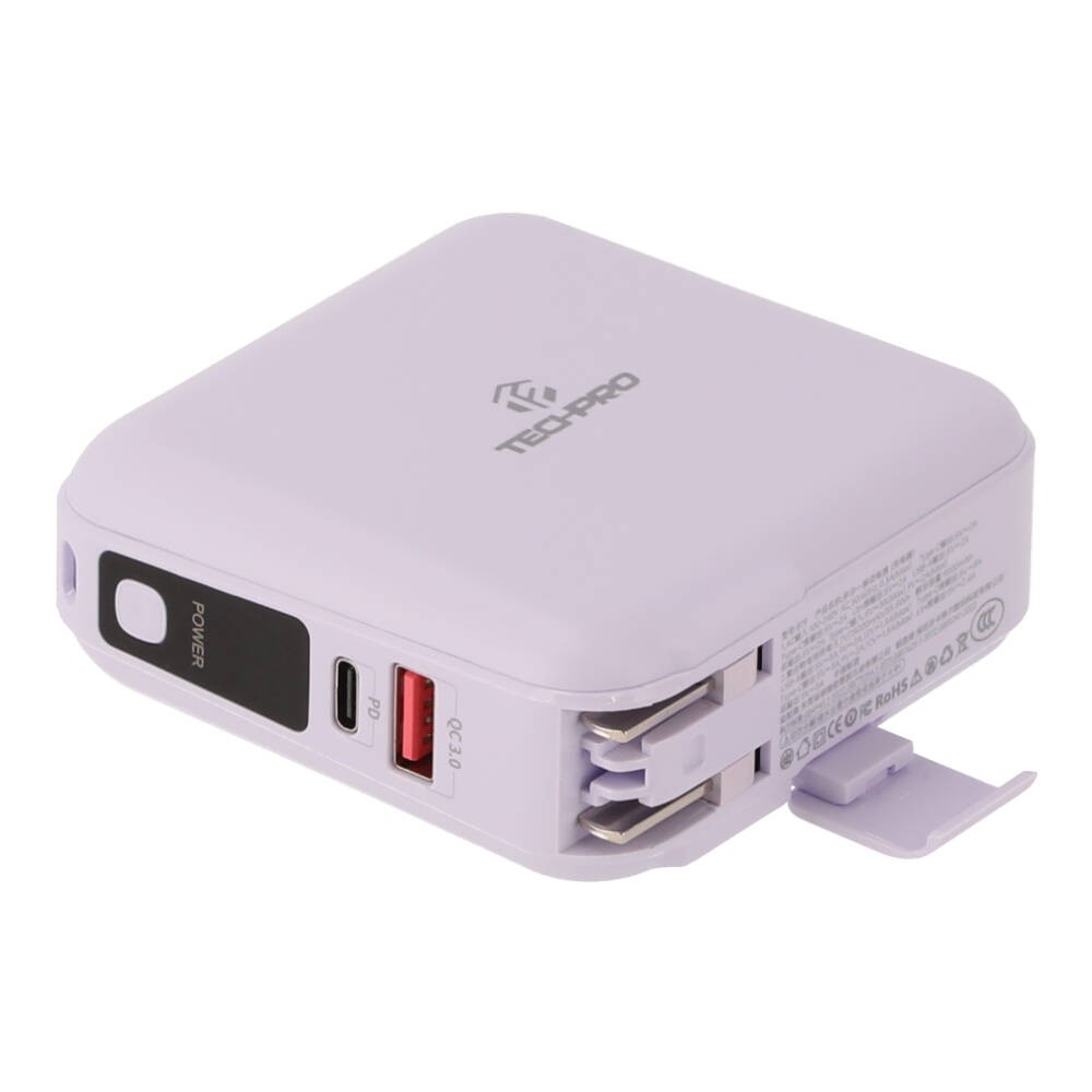 พาวเวอร์แบงค์ TECHPRO 15,000 mAh Built-in Cable BC19 N (CCC) Purple