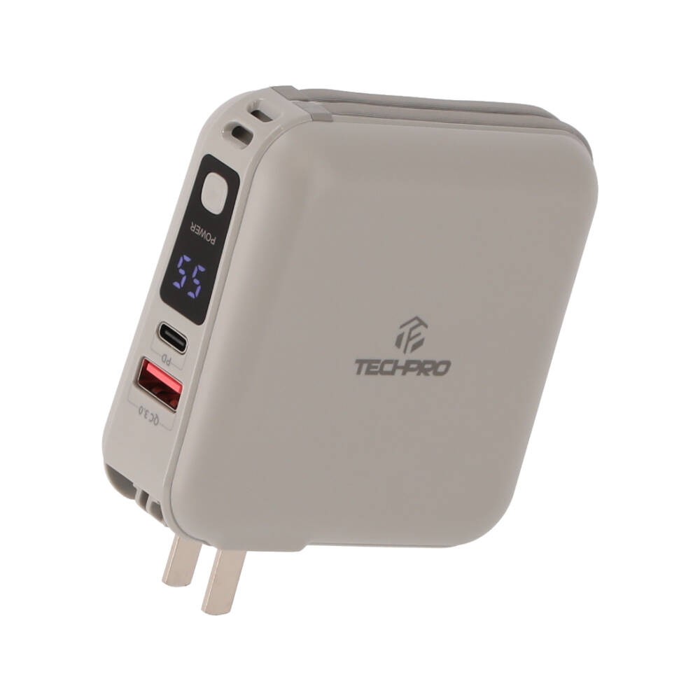 พาวเวอร์แบงค์ TECHPRO 15,000 mAh Built-in Cable BC19 N (CCC) Titanium Gray