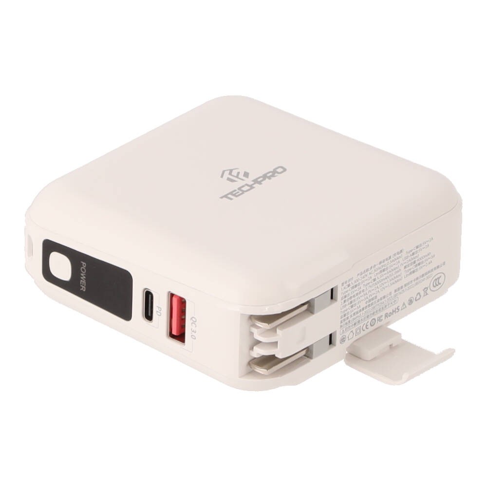 พาวเวอร์แบงค์ TECHPRO 15,000 mAh Built-in Cable BC19 N (CCC) White