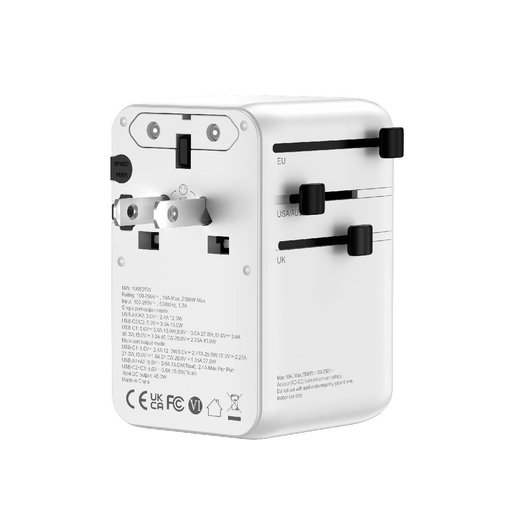 หัวแปลงปลั๊กไฟ QPLUS Universal Travel 45W Built In Cable 1005DTW White