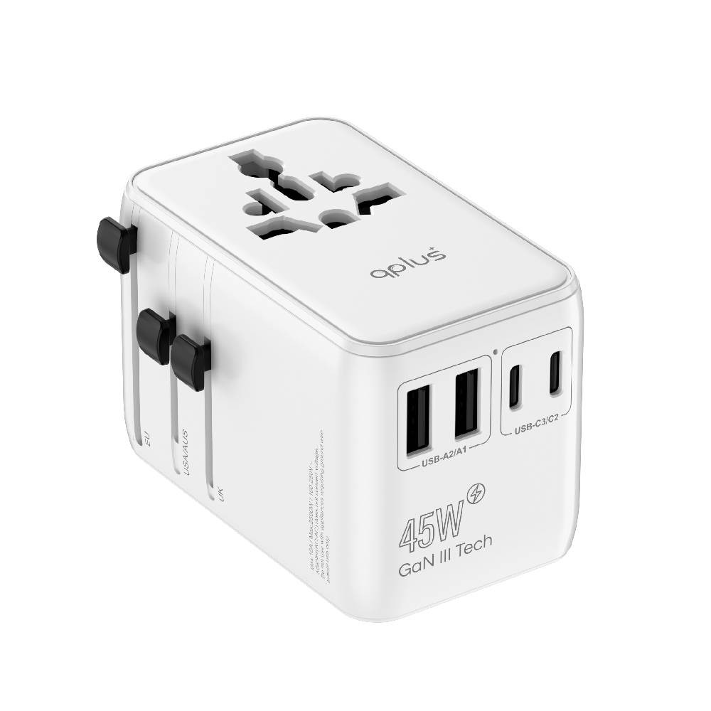 หัวแปลงปลั๊กไฟ QPLUS Universal Travel 45W Built In Cable 1005DTW White