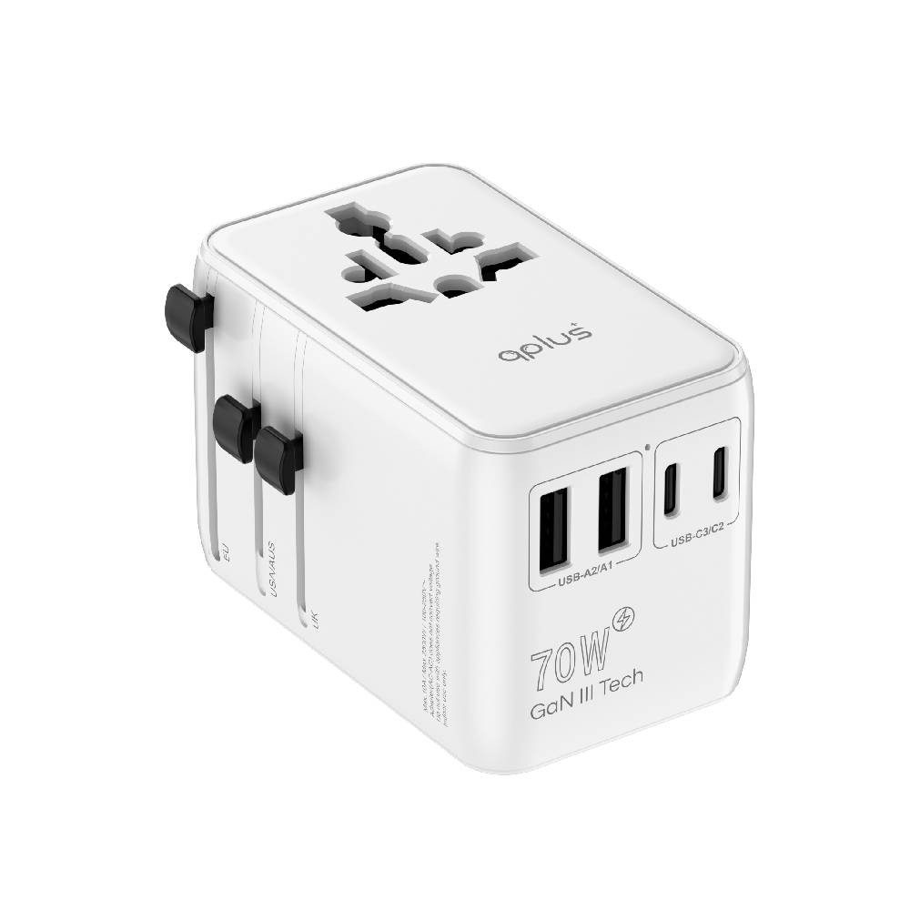 หัวแปลงปลั๊กไฟ QPLUS Universal Travel 70W Built In Cable 1006SDVW White