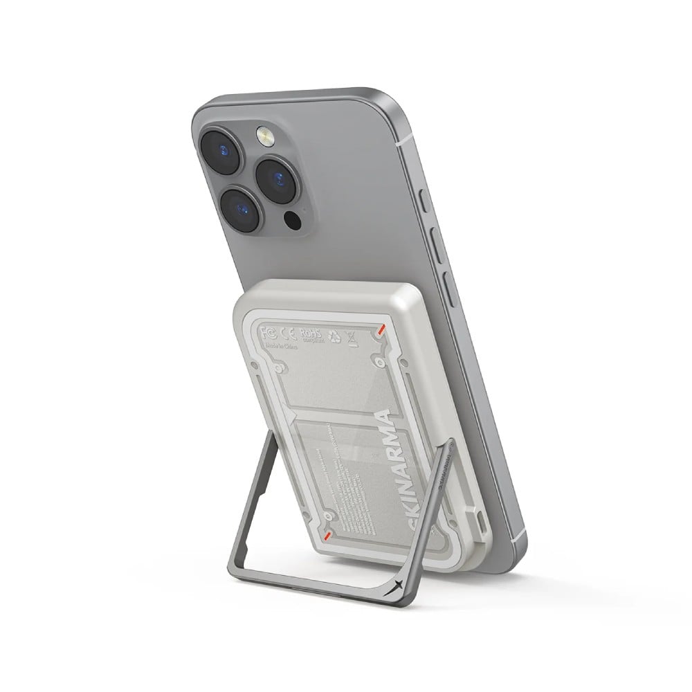 พาวเวอร์แบงค์ Skinarma 5,000 mAh 20W Magnetic Wireless Kick-Stand NEXUS Mecha Light Gray