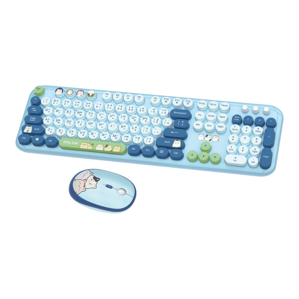 เมาส์และคีย์บอร์ด MOFii SILLY CAT FULL SIZE BLUE (TH/EN)
