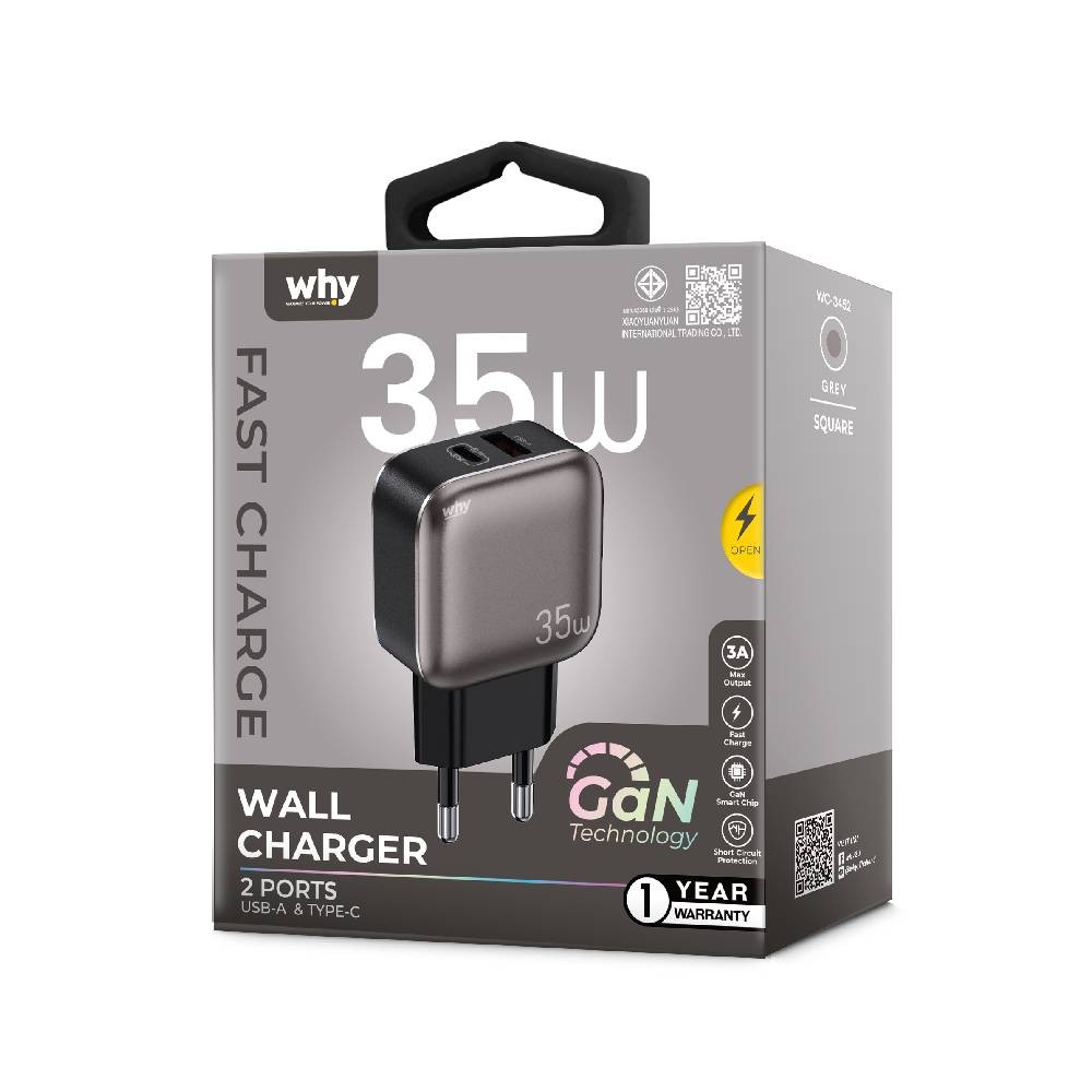 อะแดปเตอร์ WHY Wall USB Charger 1 USB-A / 1 USB-C (PD35W) Gray (WC-3452)