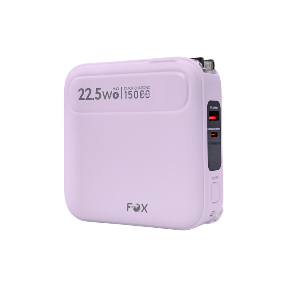 พาวเวอร์แบงค์ FOX 15,000 mAh LED Display Built-In Cable 3-in-1 22.5W UP1501 (CCC) Purple