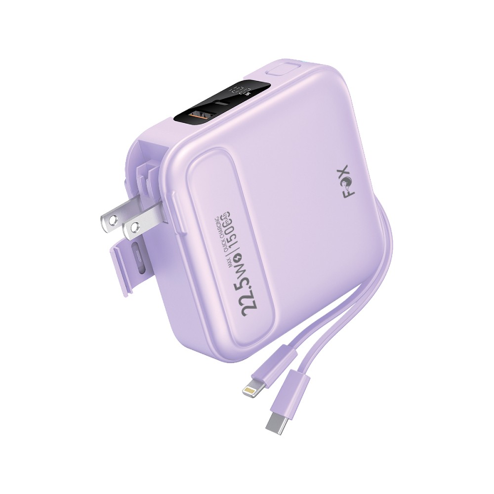 พาวเวอร์แบงค์ FOX 15,000 mAh LED Display Built-In Cable 3-in-1 22.5W UP1501 (CCC) Purple