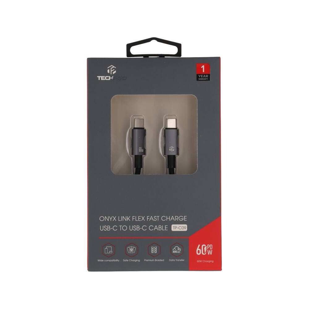 สายชาร์จ TECHPRO USB-C to USB-C Cable 60W 1M. ONYX Link Flex (TP-C09)