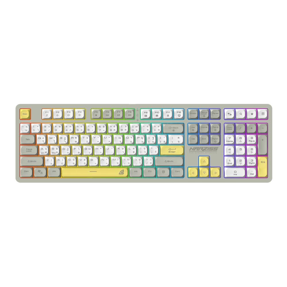 คีย์บอร์ดเกมมิ่ง Signo Gaming Keyboard RGB NARZISS KB-734GY Green /White