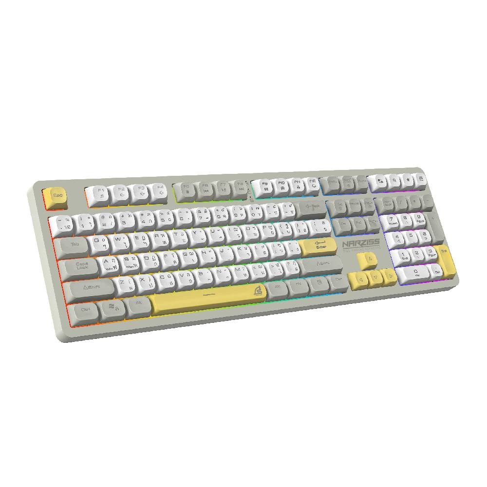 คีย์บอร์ดเกมมิ่ง Signo Gaming Keyboard RGB NARZISS KB-734GY Green /White