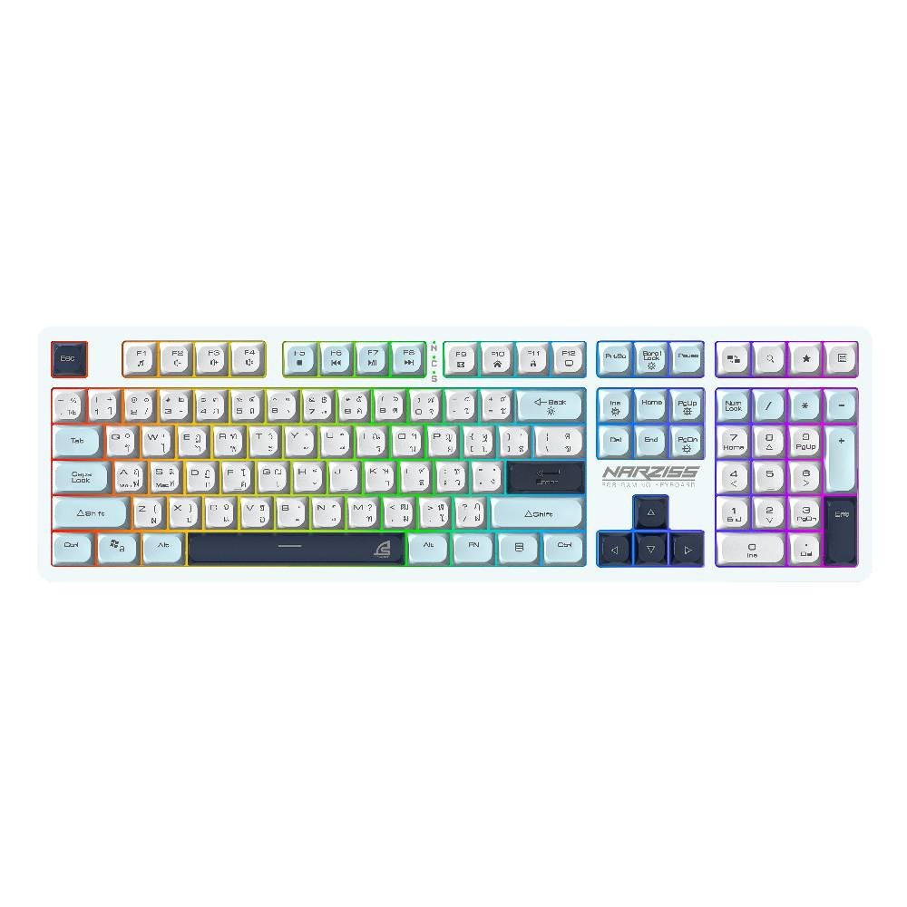 คีย์บอร์ดเกมมิ่ง Signo Gaming Keyboard RGB NARZISS KB-734WB White/Sky Blue