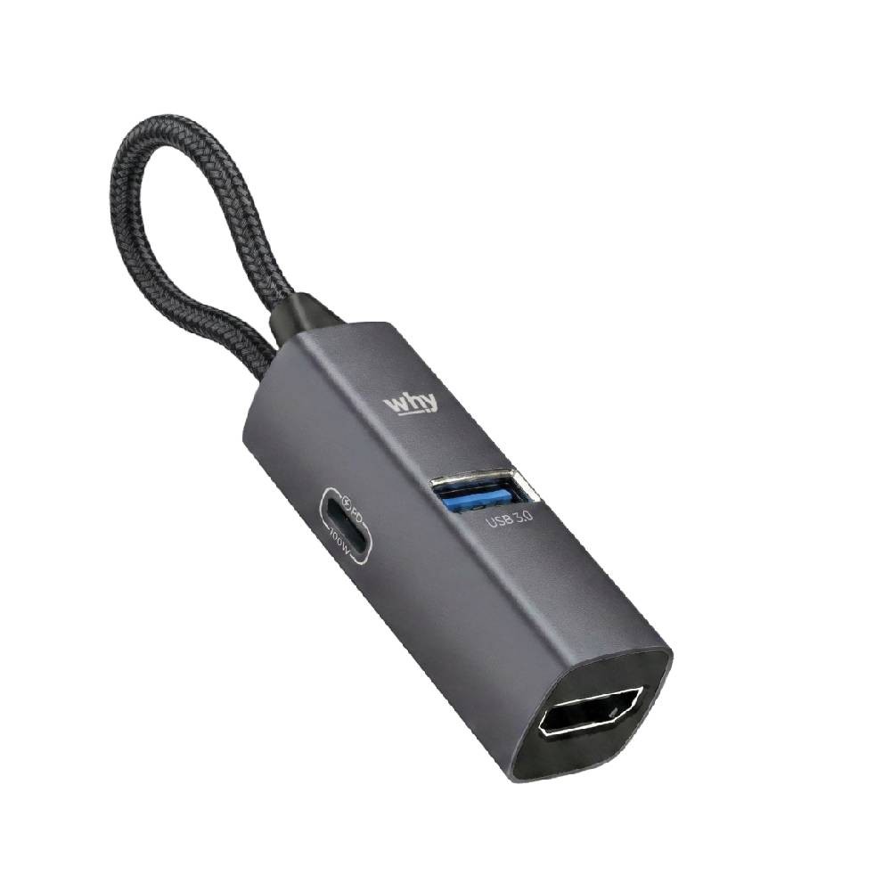 อะแดปเตอร์ฮับ Why Mini Sync Hub Type-C 3 in 1 HB-1066 Gray
