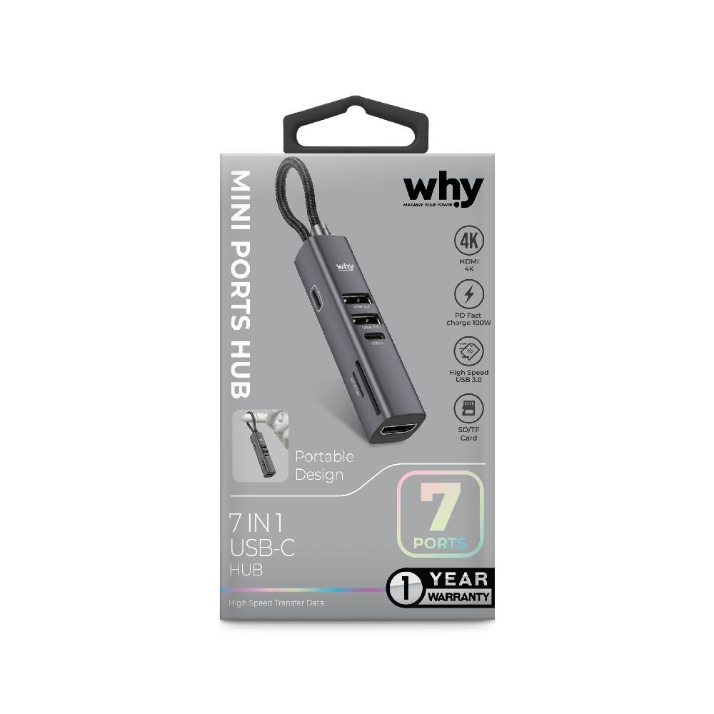 อะแดปเตอร์ฮับ Why Mini Sync Hub Type-C 7 in 1 HB-1074 Gray