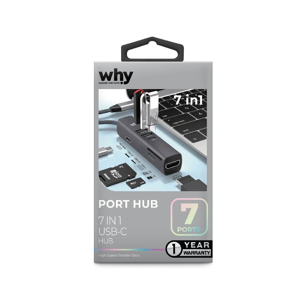 อะแดปเตอร์ฮับ Why Mini Sync Hub Type-C 7 in 1 HB-1074 Gray