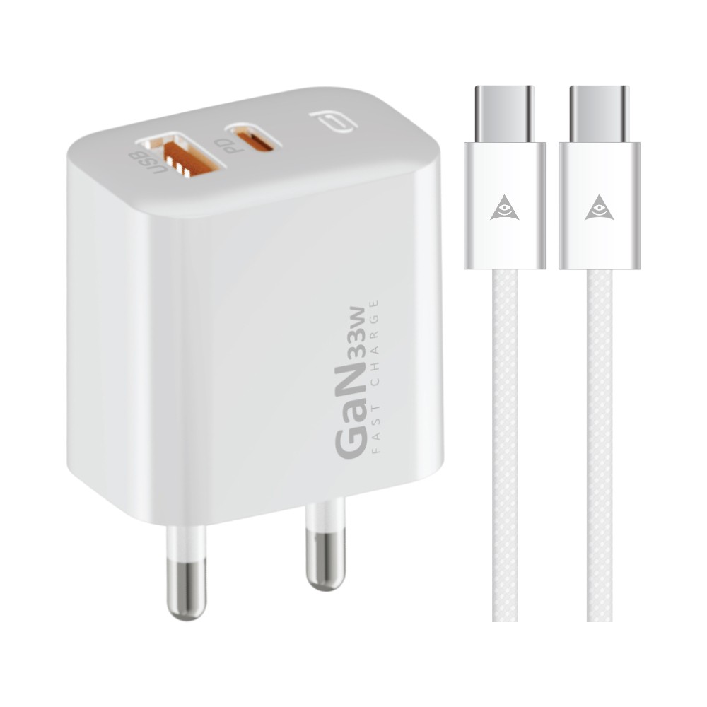 อะแดปเตอร์ ASAKI Wall USB Charger 1 USB-A / 1 USB-C (PD33W) พร้อมสายชาร์จ USB-C to USB-C 1.5M White (A-2281) (TISI)
