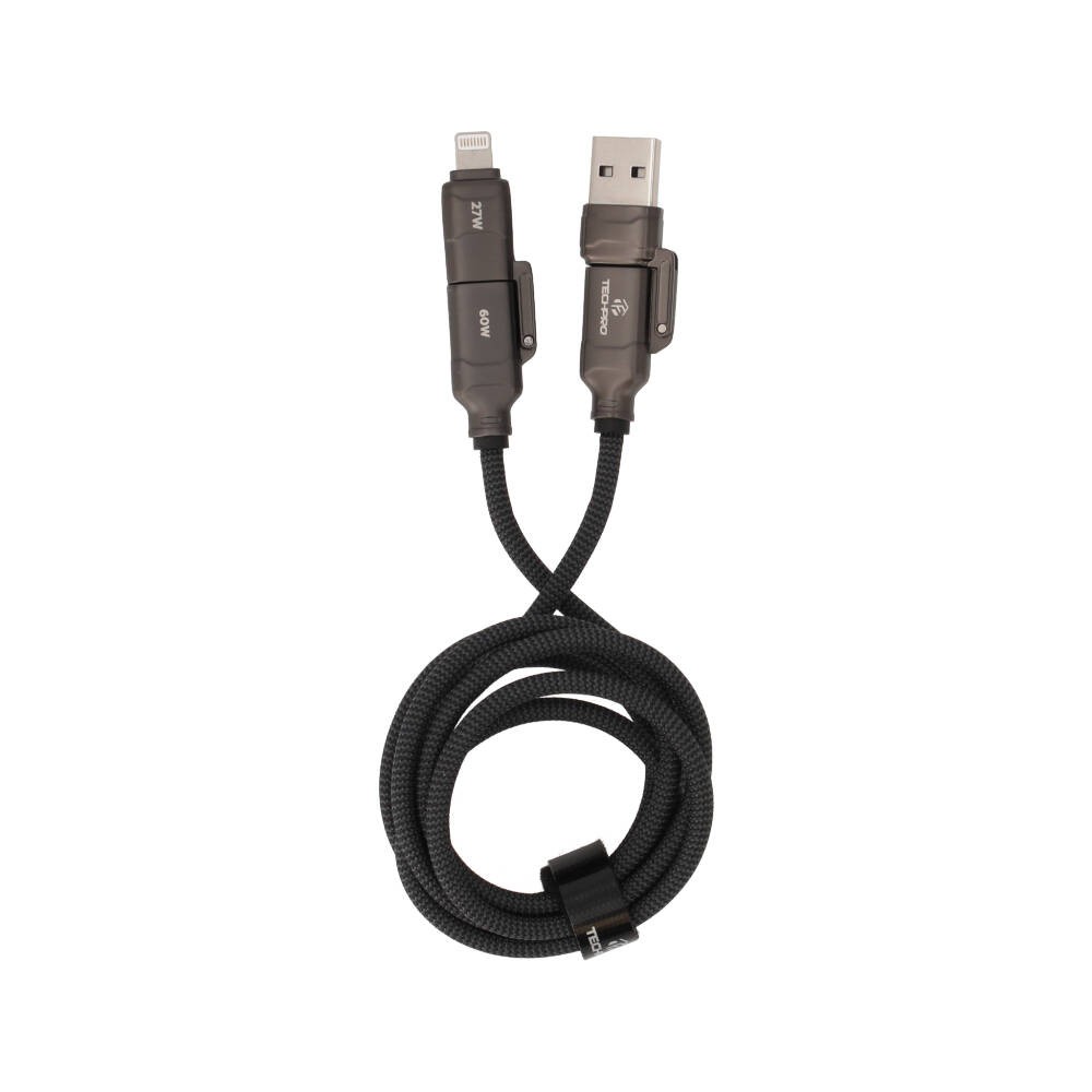 สายชาร์จ TECHPRO 4-in-1 Multifunctional Cable 60W Fast Charge & Data 1.2M Black