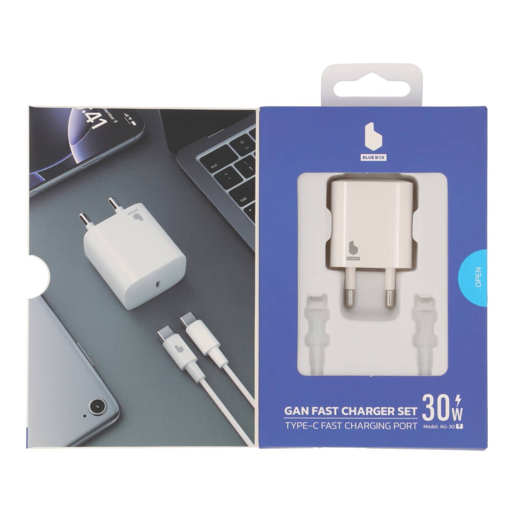 อะแดปเตอร์ Blue Box Wall USB Charger 1 USB-C (PD30W) White (TISI) + USB-C to USB-C Cable White (BB-WC06C) (TISI)