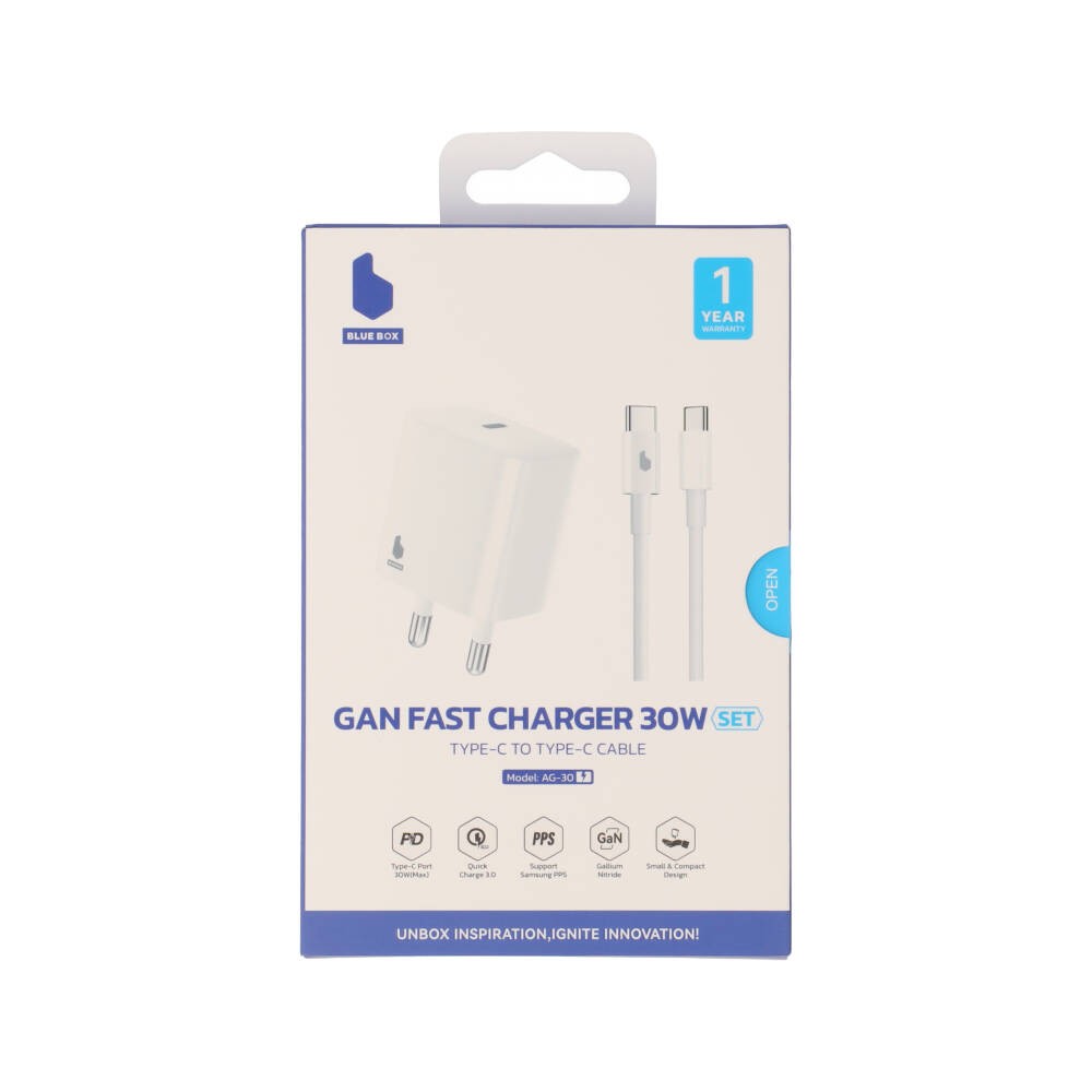 อะแดปเตอร์ Blue Box Wall USB Charger 1 USB-C (PD30W) White (TISI) + USB-C to USB-C Cable White (BB-WC06C) (TISI)