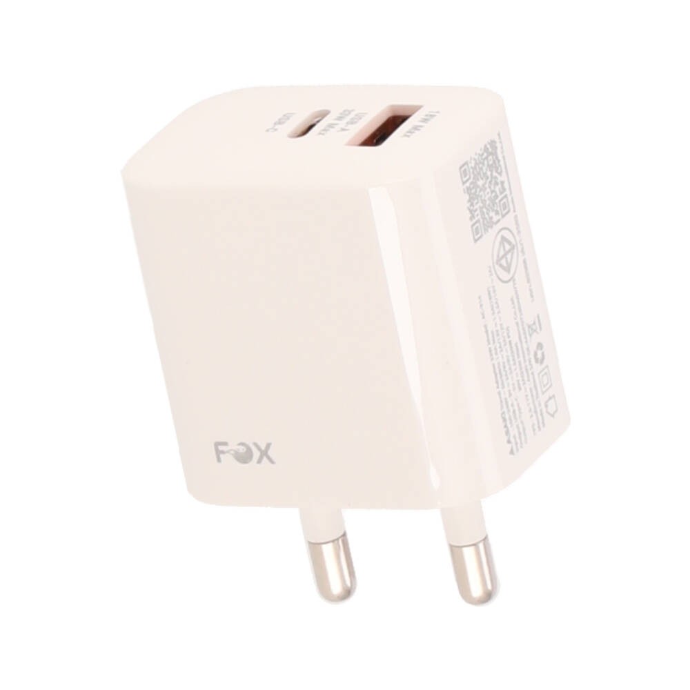 อะแดปเตอร์ FOX Wall USB Charger 1 USB-A (PD18W) / 1 USB-C (PD33W) + USB-C to USB-C Cable 1M. White (AC-314)