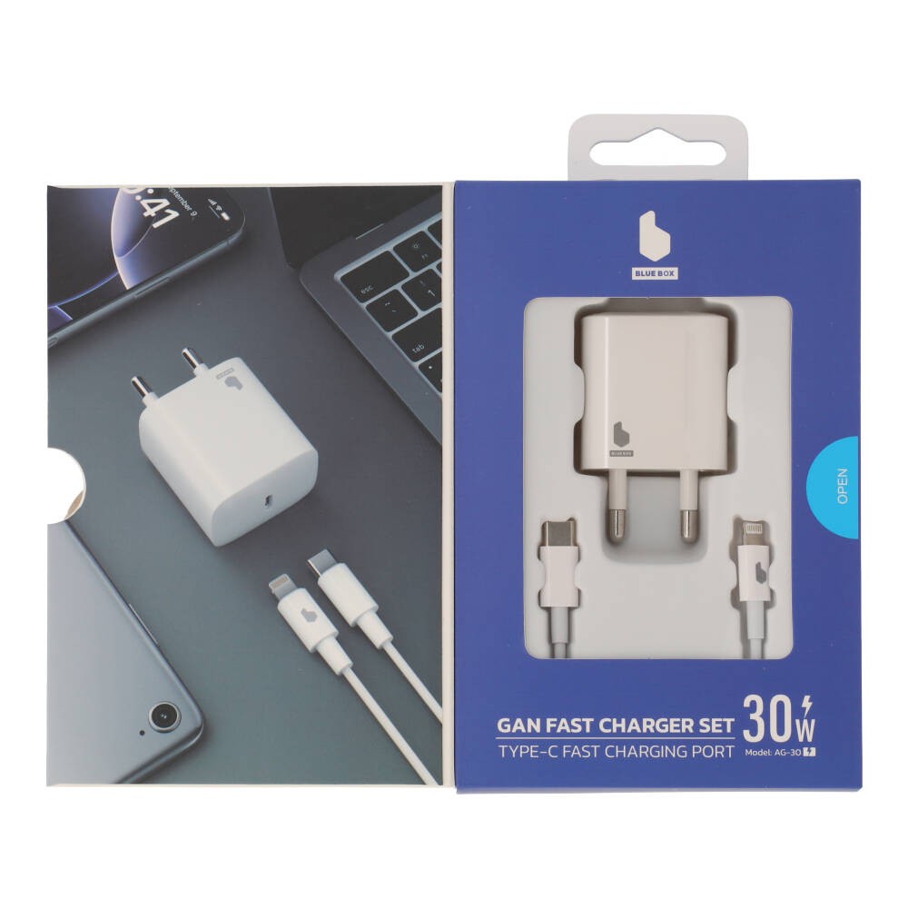 อะแดปเตอร์ Blue Box Wall USB Charger 1 USB-C (PD30W) พร้อมสายชาร์จ + USB-C to Lightning Cable White (BB-WC06L)(TISI)