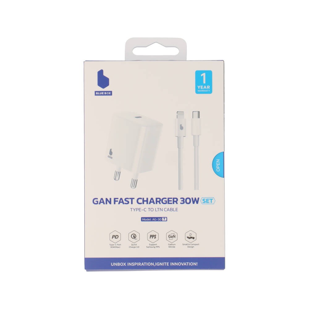 อะแดปเตอร์ Blue Box Wall USB Charger 1 USB-C (PD30W) พร้อมสายชาร์จ + USB-C to Lightning Cable White (BB-WC06L)(TISI)