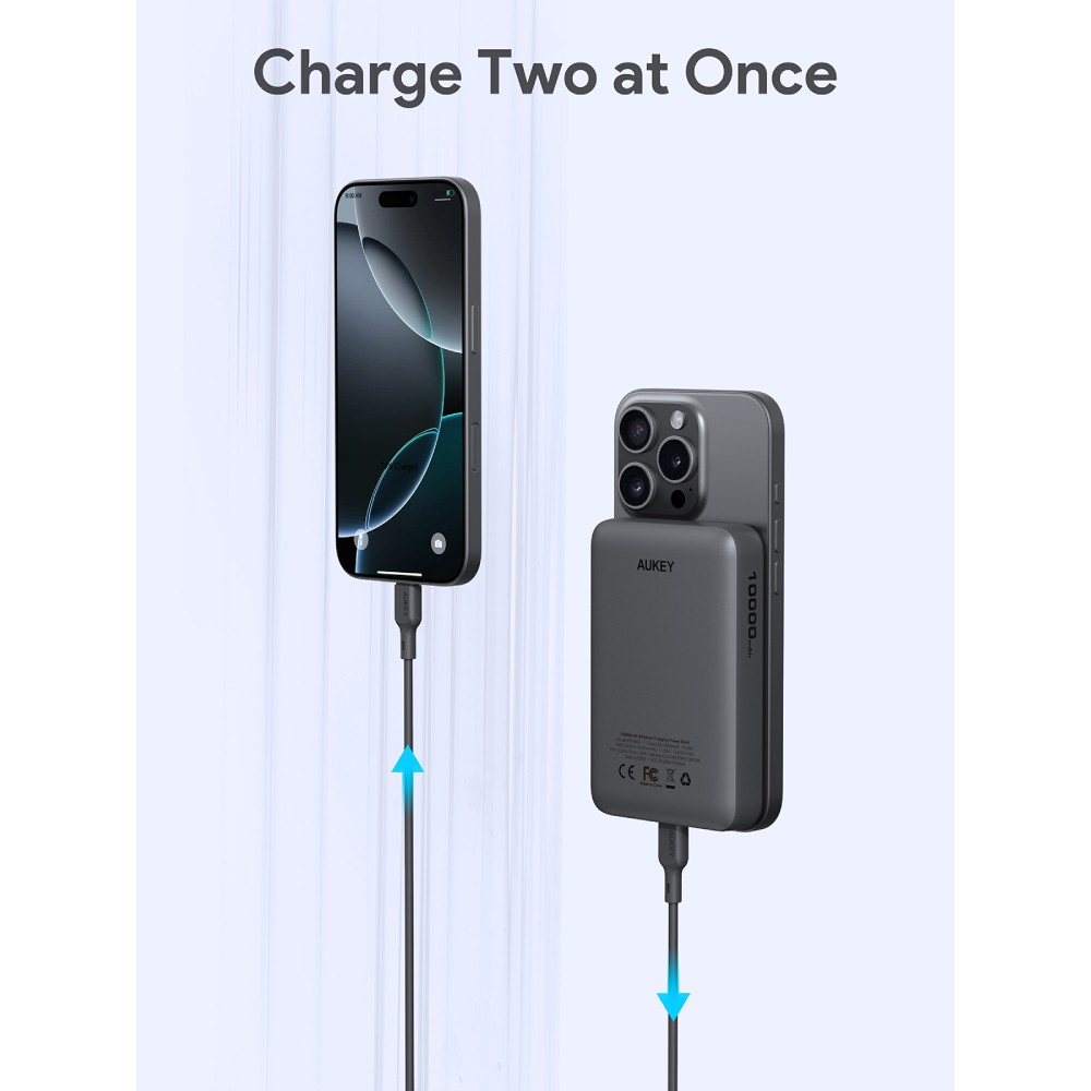 พาวเวอร์แบงค์ AUKEY 10000 mAh MagFusion Slim Magnetic PB-MS04-Gray (CCC)