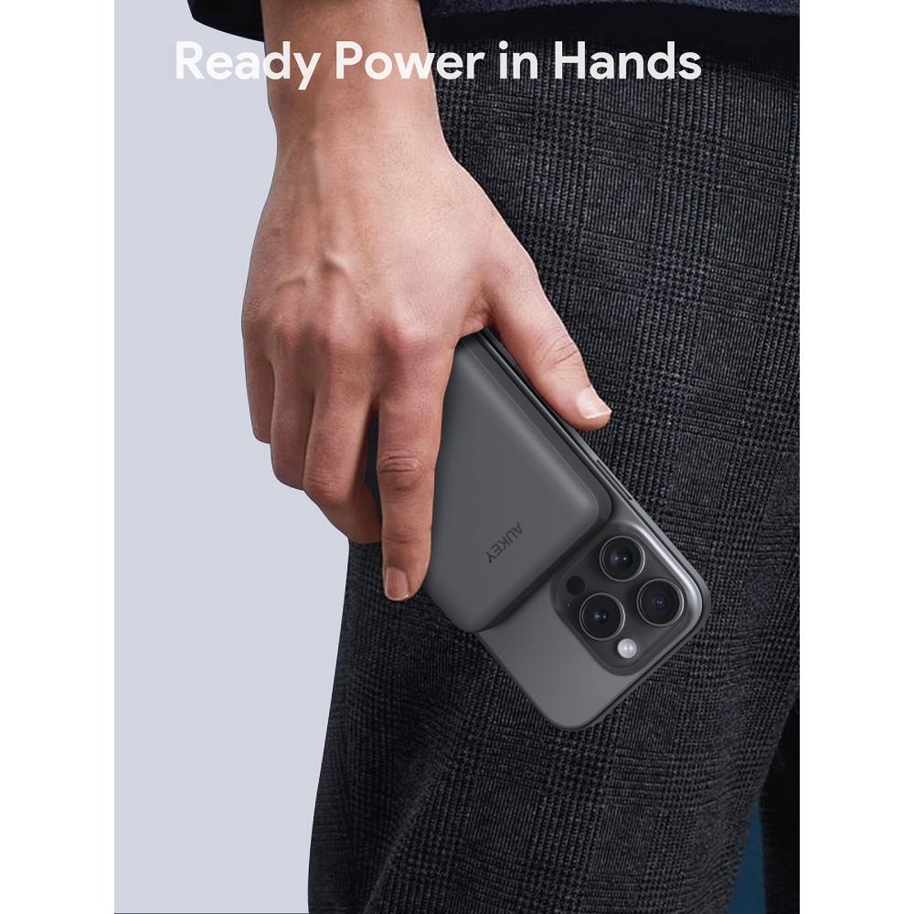 พาวเวอร์แบงค์ AUKEY 10000 mAh MagFusion Slim Magnetic PB-MS04-Gray (CCC)