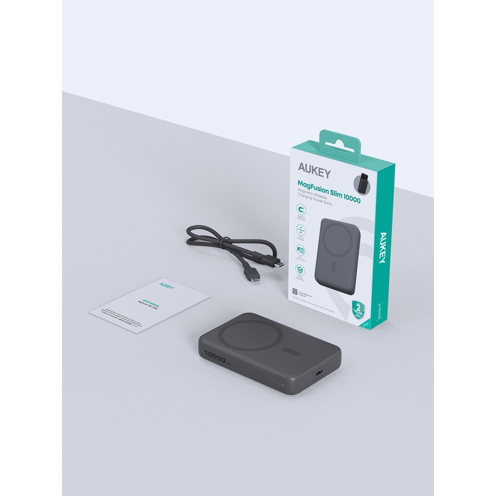 พาวเวอร์แบงค์ AUKEY 10000 mAh MagFusion Slim Magnetic PB-MS04-Gray (CCC)