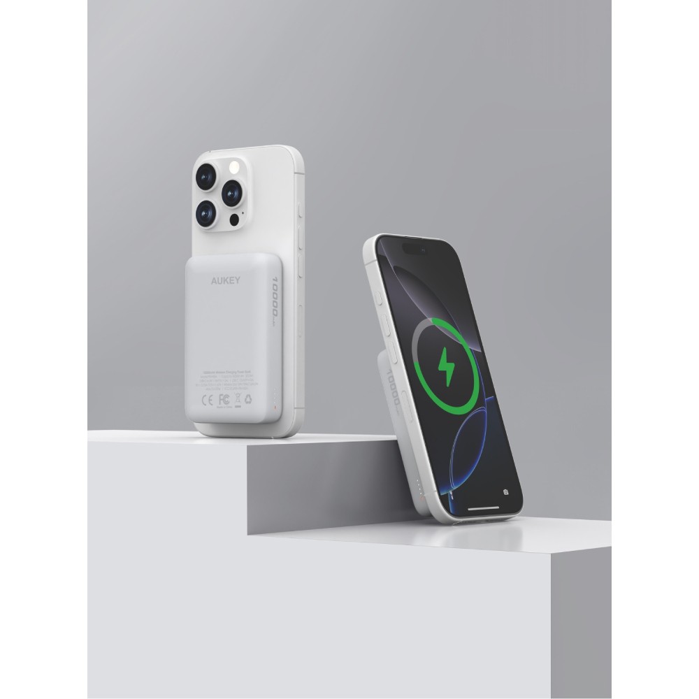 พาวเวอร์แบงค์ AUKEY 10000 mAh MagFusion Slim Magnetic PB-MS04-White (CCC)