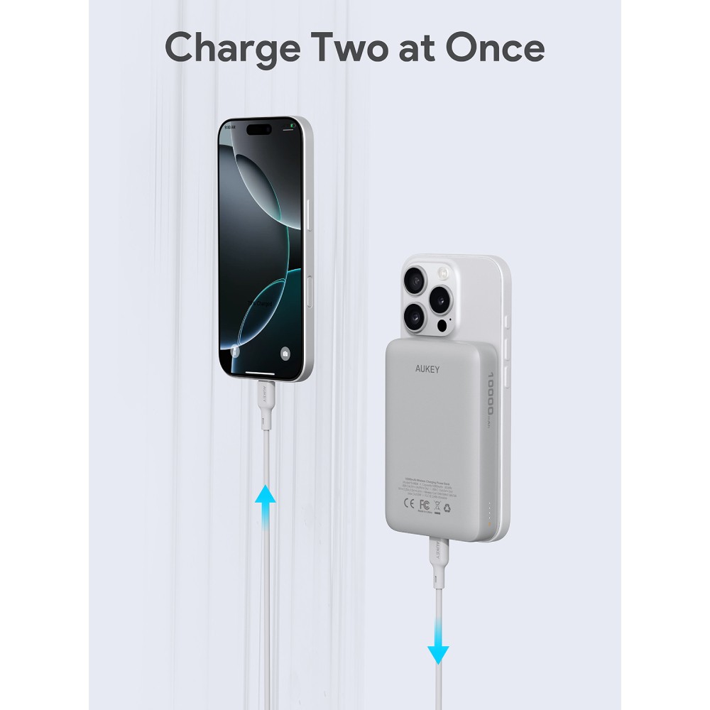 พาวเวอร์แบงค์ AUKEY 10000 mAh MagFusion Slim Magnetic PB-MS04-White (CCC)