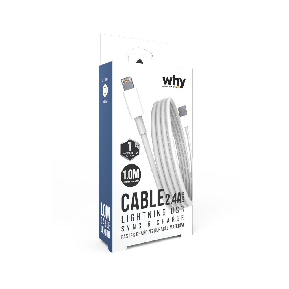 สายชาร์จ WHY USB-A to Lightning 2.4A Space2 1M. White (UC-2131B)